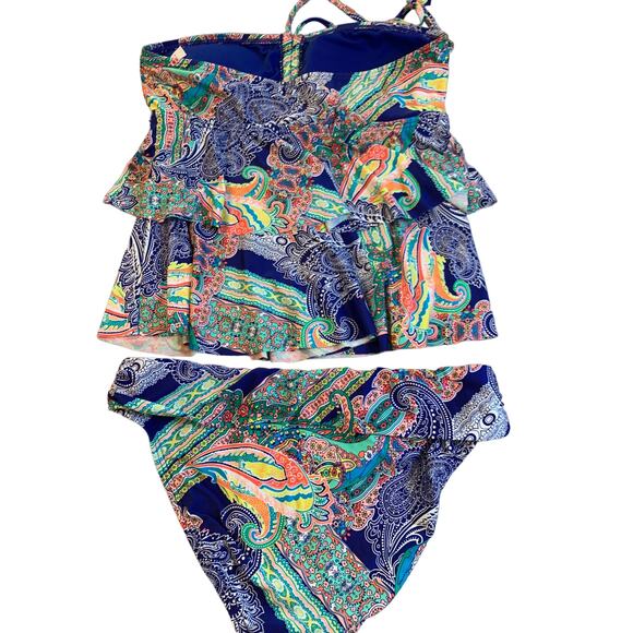 Kenneth Cole 2 piece paisley ruffle tankini S/M - Picture 7 of 8